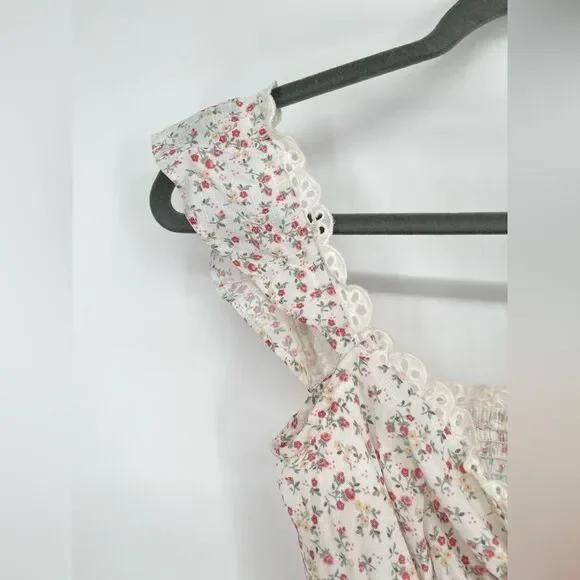 Princess Polly Floral Smocked Linen Blend Keyhole Top Size 4 - Picture 4 of 6